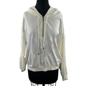 Young Fabulous & Broke 1/4 Zip Hoodie Cream Cotton Blend Pockets Size M NEW